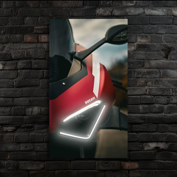 Kırmızı Spor Motosiklet UV Baskı Neon Duvar Dekoru | Pleksi Üzeri LED Işıklı Tablo | Modern Motor Duvar Sanatı