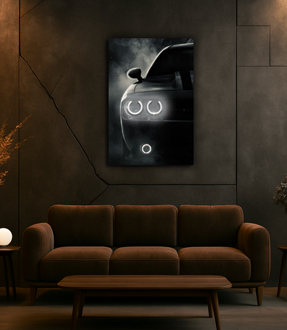 UV Baskı Neon Duvar Dekoru | Pleksi Işıklı Araba Tablo | Sisli Arka Planlı Modern Duvar Sanatı