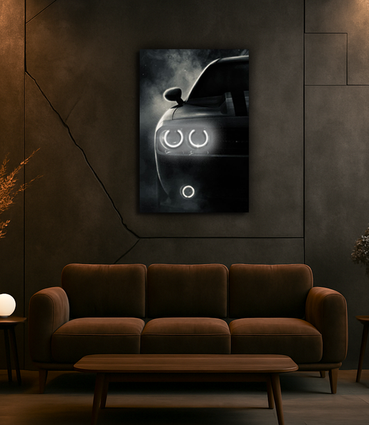 UV Baskı Neon Duvar Dekoru | Pleksi Işıklı Araba Tablo | Sisli Arka Planlı Modern Duvar Sanatı