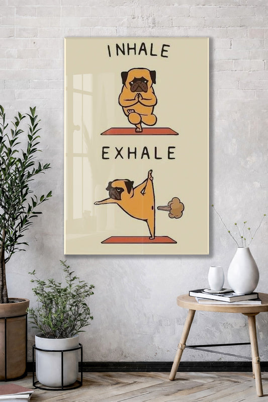 Yoga Yapan Pug Cam Tablo – Mizahi ve Eğlenceli Duvar Dekoru - Peony095