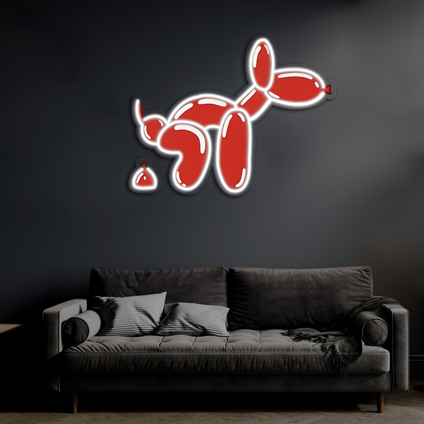 Balon Köpek Neon Duvar Dekoru | Modern Sanat Tarzı Işıklı Pleksi Tablo | Mizahi Ev Dekoru