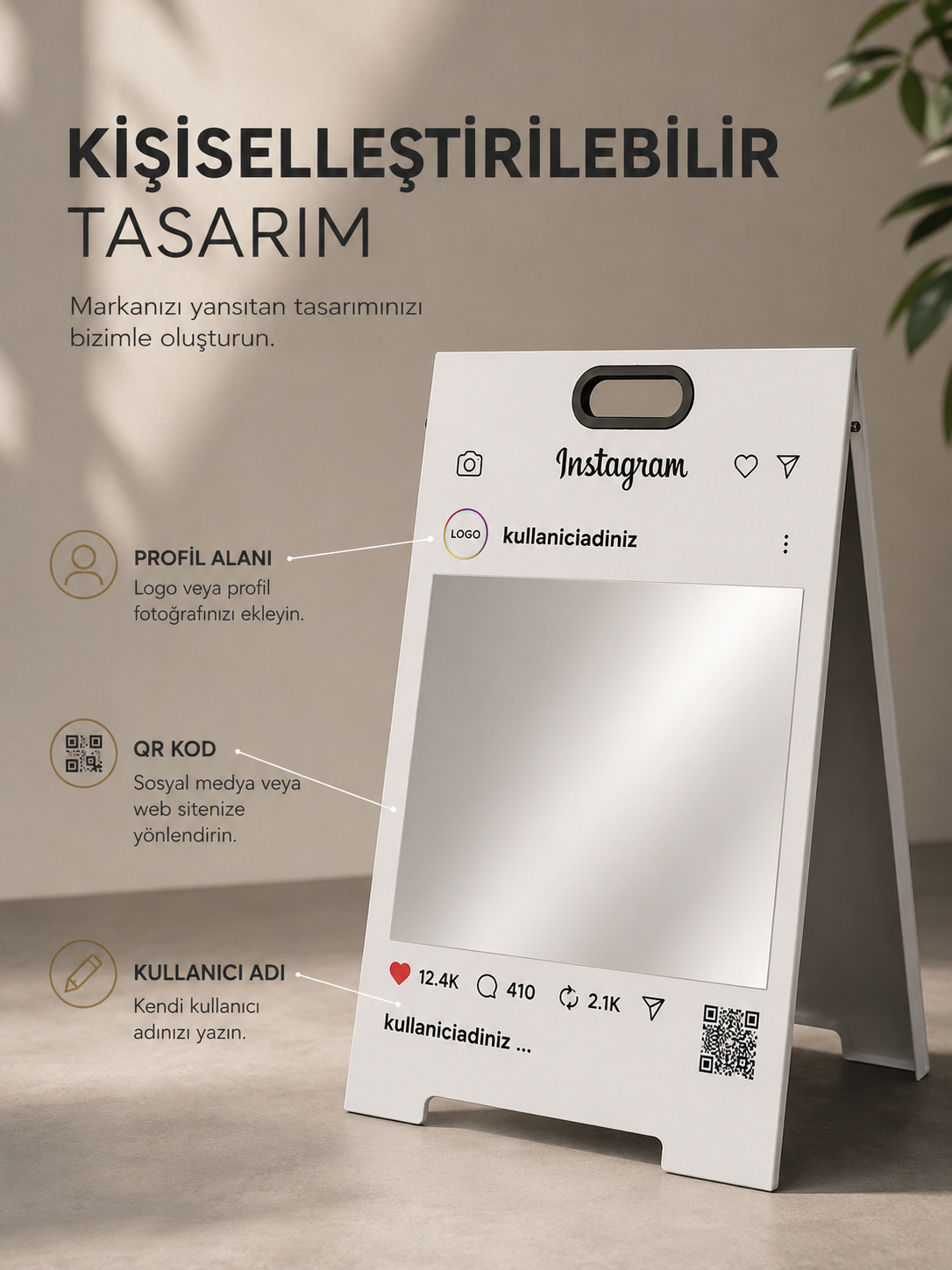 Instagram A Tabela - QR Kodlu Kişiye Özel İşletme Karşılama Tabelası