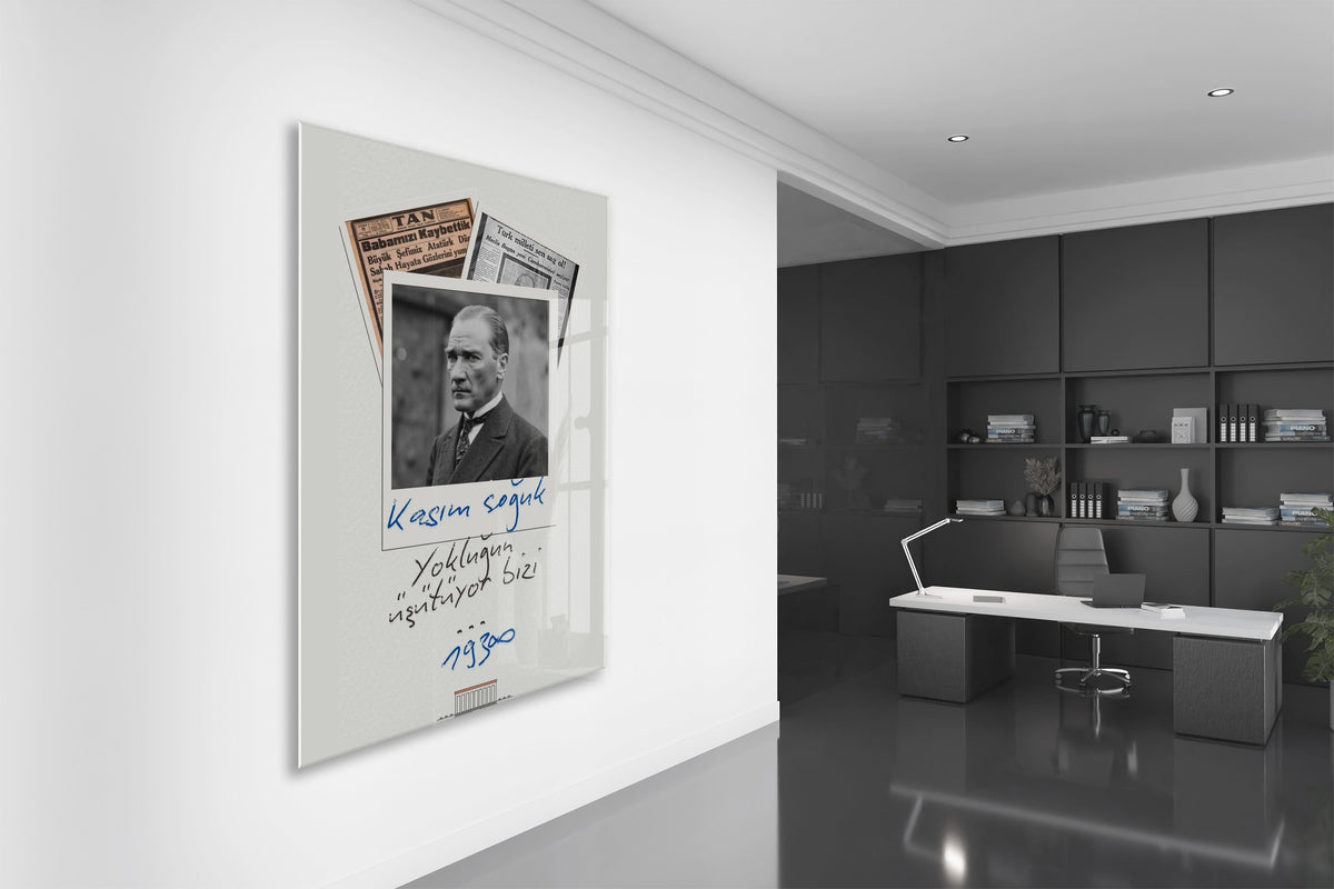 Mustafa Kemal Atatürk 10 Kasım Anma Cam Tablo – Kasım Soğuk Yokluğun Isıtıyor Bizi Tasarım Duvar