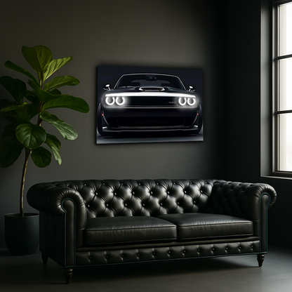 Araba UV Baskı Neon Duvar Dekoru | Parlak Far Efektli Pleksi Tablo | Modern Otomobil Temalı Duvar Sanatı