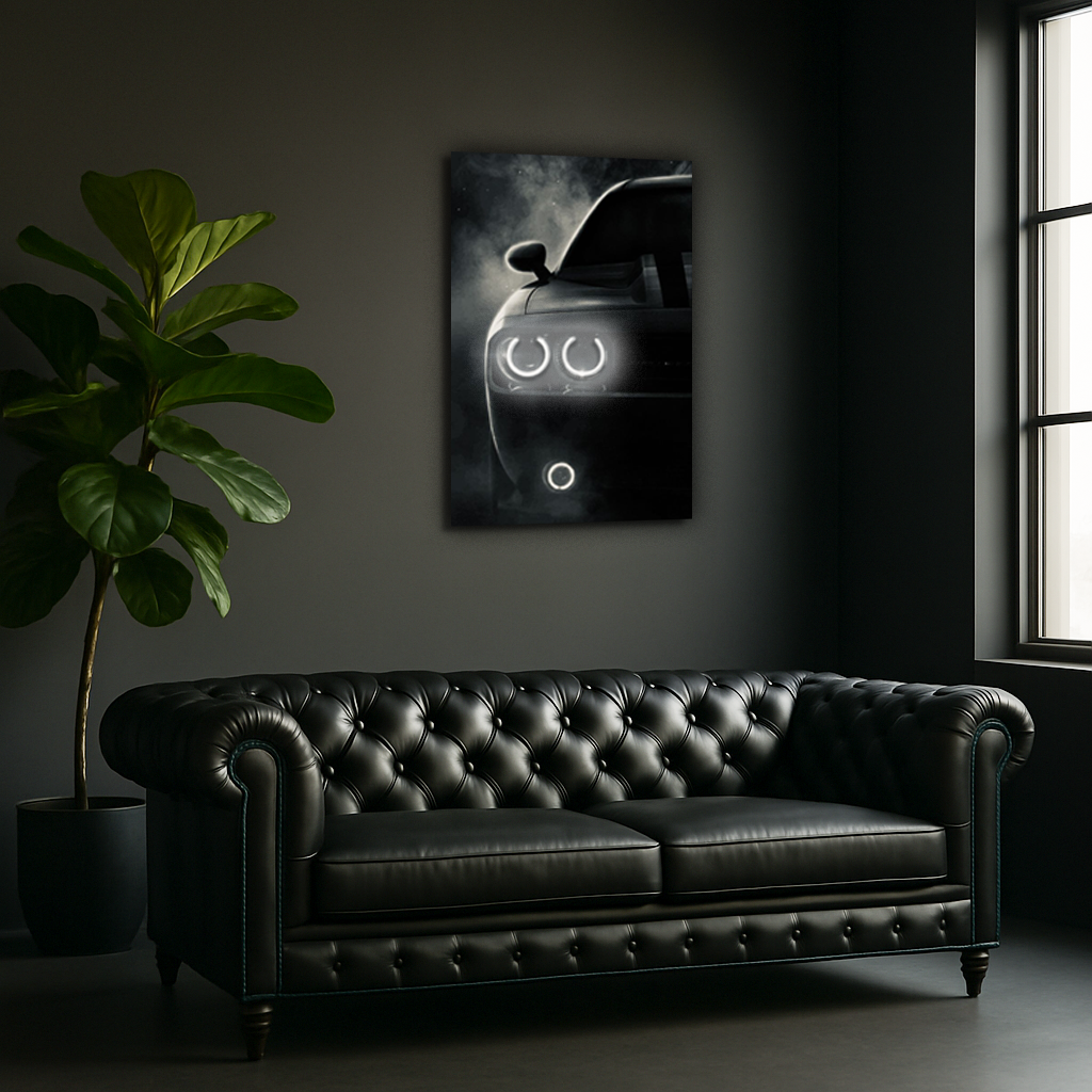 UV Baskı Neon Duvar Dekoru | Pleksi Işıklı Araba Tablo | Sisli Arka Planlı Modern Duvar Sanatı