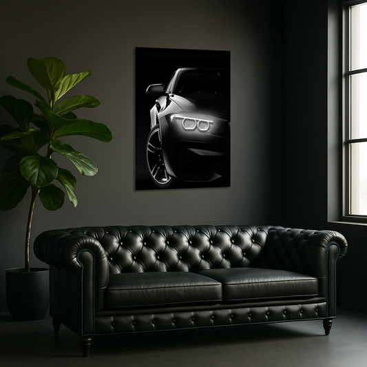 Siyah Lüks Araba UV Baskı Neon Duvar Dekoru | Pleksi Işıklı Spor Araba Tablo | Modern Ofis ve Salon Dekoru