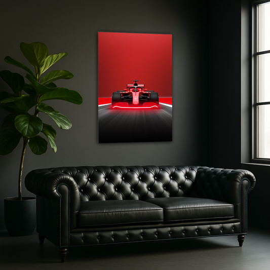 Kırmızı Yarış Otomobili UV Baskı Neon Duvar Dekoru | Pleksi Üzeri LED Işıklı Formula Tablo | Hız Tutkunu Duvar Sanatı