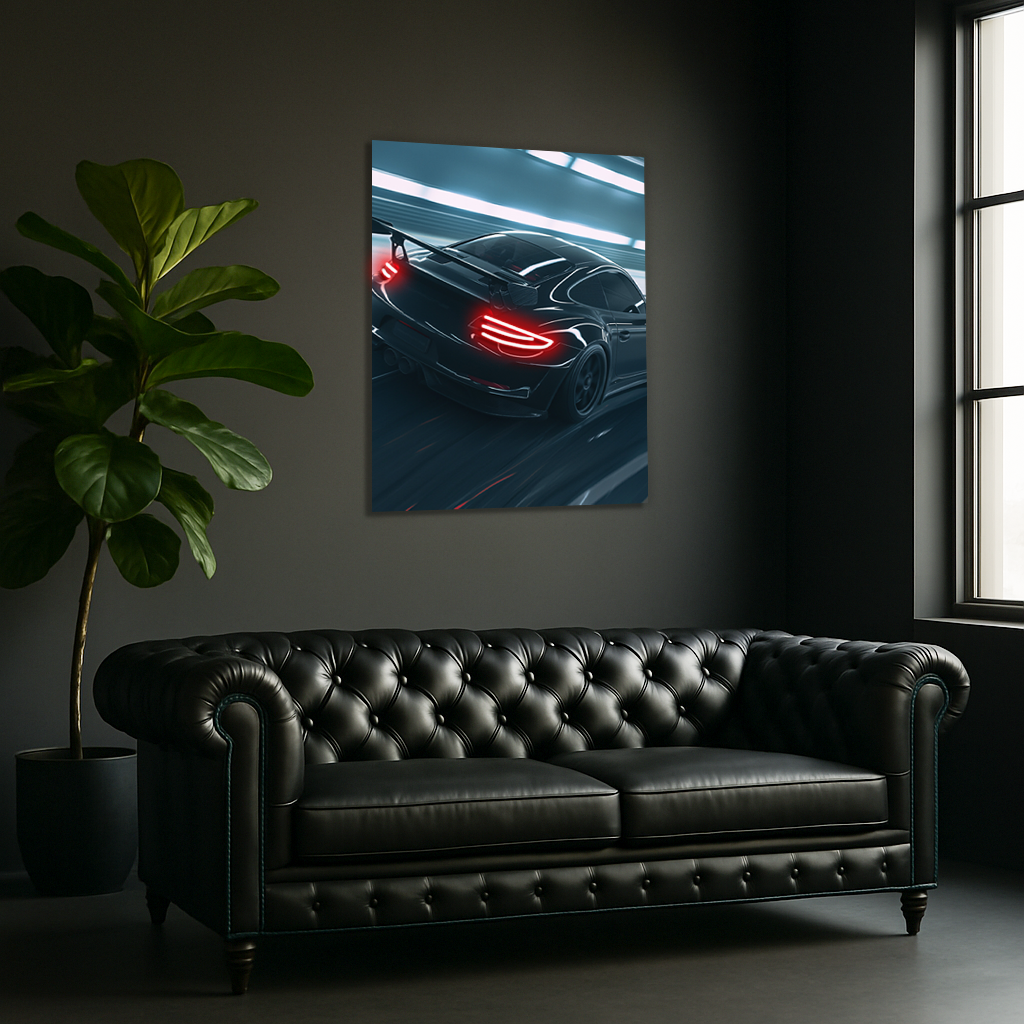 Siyah GT3 Tarzı UV Baskı Neon Duvar Dekoru | Pleksi Işıklı Yarış Araba Tablo | Modern Ev ve Ofis Dekoru