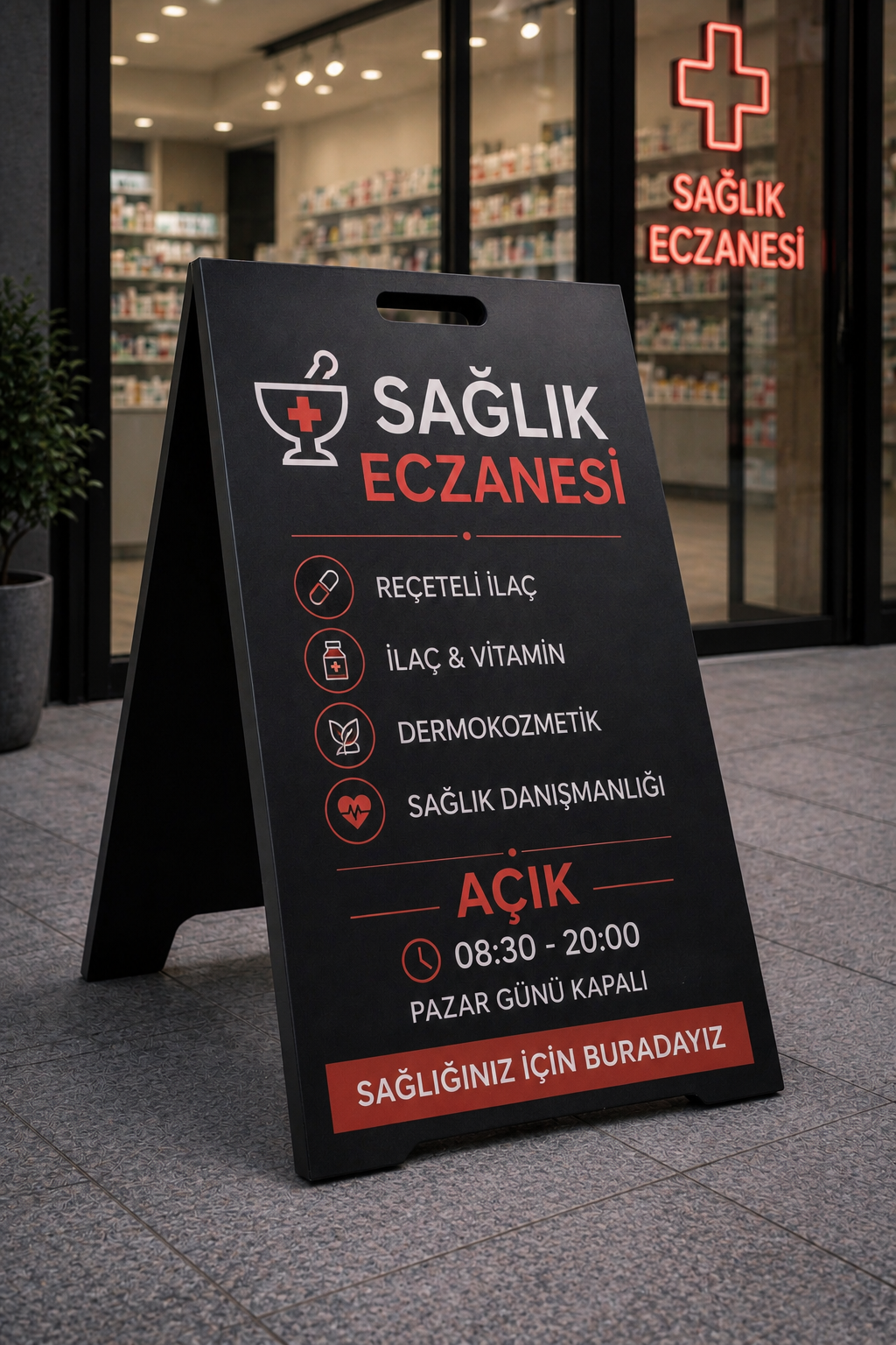 UV Baskılı Dış Mekan Kaldırım Tabelası | Elektrostatik Boyalı Reklam Standı