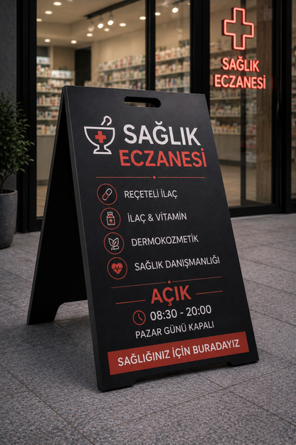 UV Baskılı Dış Mekan Kaldırım Tabelası | Elektrostatik Boyalı Reklam Standı
