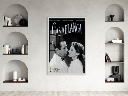 Casablanca Film Posteri Cam Tablo | Vintage Sinema Afişi UV Baskılı Temperli Cam - Peony145