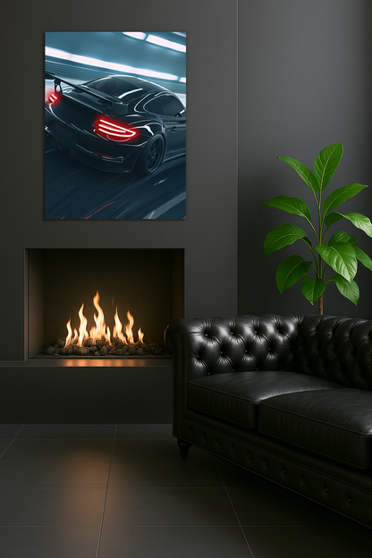 Siyah GT3 Tarzı UV Baskı Neon Duvar Dekoru | Pleksi Işıklı Yarış Araba Tablo | Modern Ev ve Ofis Dekoru