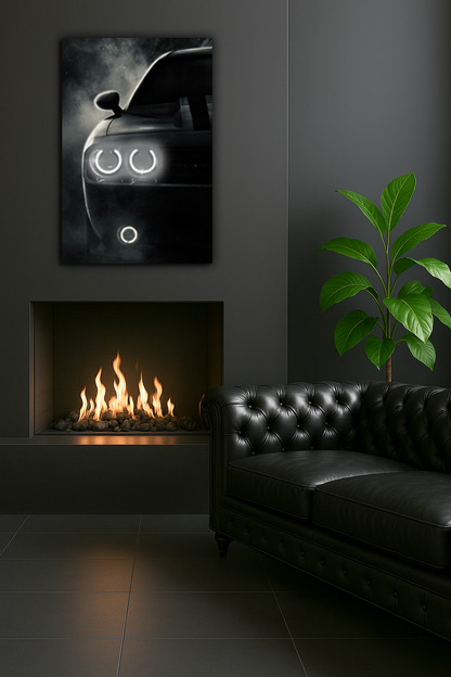 UV Baskı Neon Duvar Dekoru | Pleksi Işıklı Araba Tablo | Sisli Arka Planlı Modern Duvar Sanatı