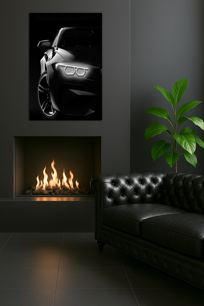 Siyah Lüks Araba UV Baskı Neon Duvar Dekoru | Pleksi Işıklı Spor Araba Tablo | Modern Ofis ve Salon Dekoru