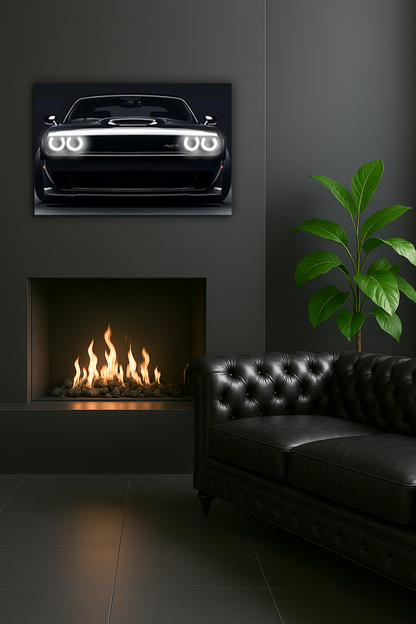 Araba UV Baskı Neon Duvar Dekoru | Parlak Far Efektli Pleksi Tablo | Modern Otomobil Temalı Duvar Sanatı