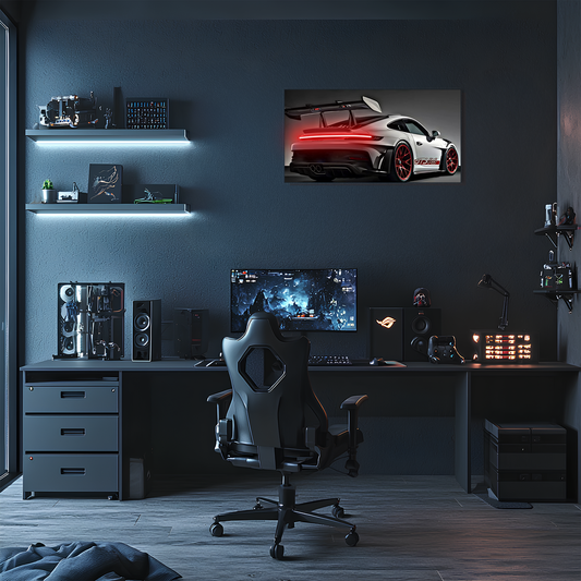 Beyaz GT3 Tarzı Spor Araba UV Baskı Neon Duvar Dekoru | Pleksi Işıklı Tablo