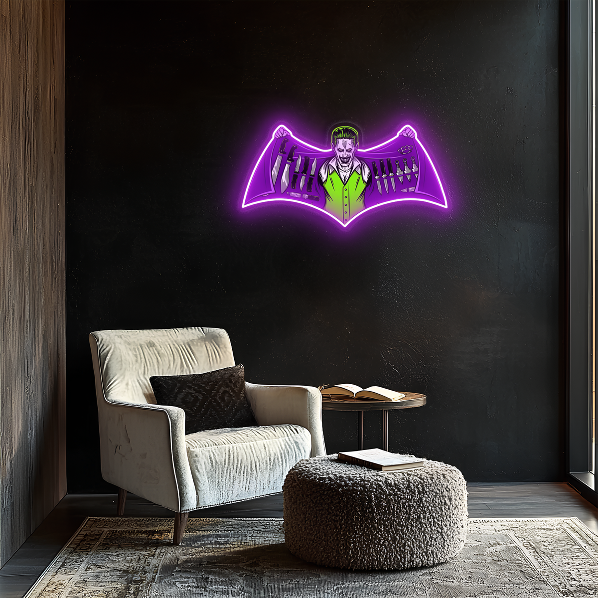 Joker Temalı Neon Duvar Dekoru | Mor Yeşil Pleksi UV Baskı LED Tablo