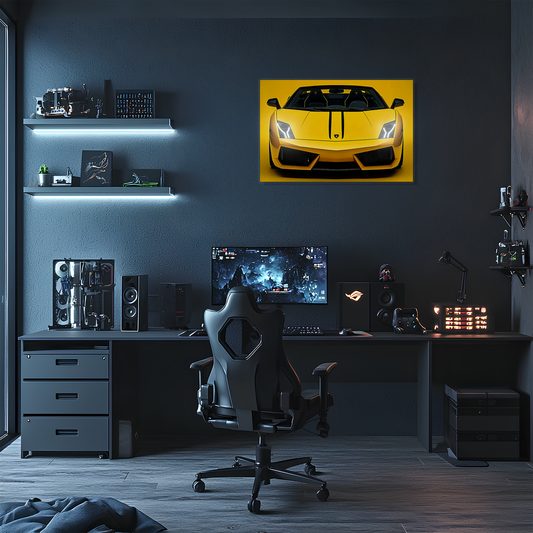 Sarı Lamborghini Tarzı UV Baskı Neon Duvar Dekoru | Pleksi Işıklı Spor Araba Tablo