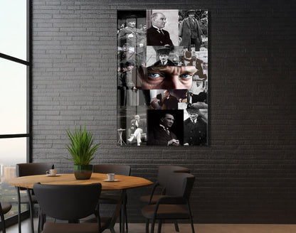 Atatürk Fotoğraf Kolajı Cam Tablo – Cumhuriyetin Kurucusu Temalı Özel Cam Duvar Tablosu -PeonyAta067