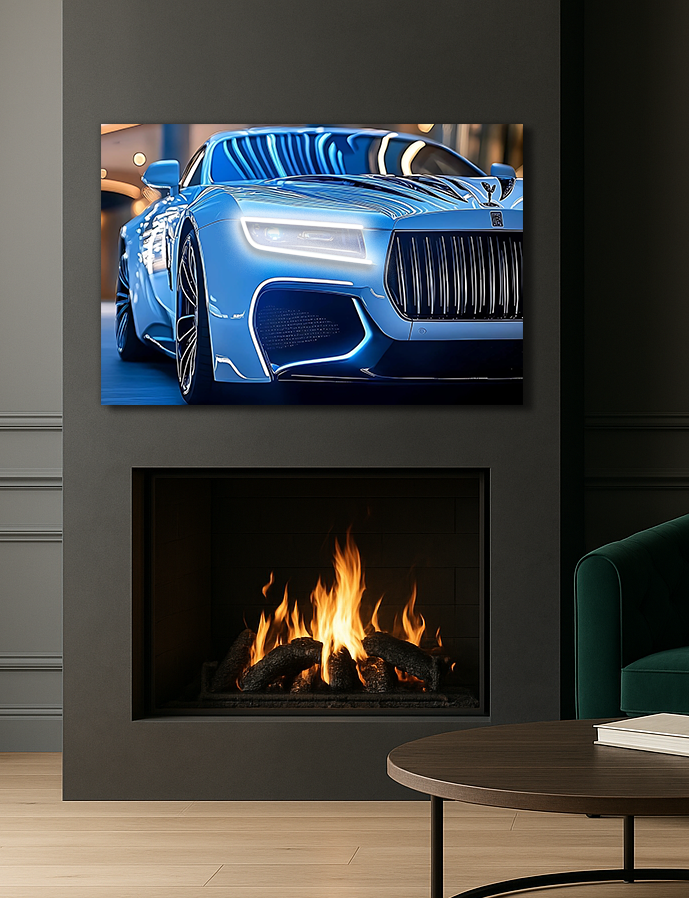 Mavi Spor Araba UV Baskı Neon Duvar Dekoru | Gamer Room Pleksi Işıklı Tablo | Modern Araba Temalı Duvar Sanatı