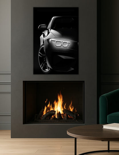 Siyah Lüks Araba UV Baskı Neon Duvar Dekoru | Pleksi Işıklı Spor Araba Tablo | Modern Ofis ve Salon Dekoru