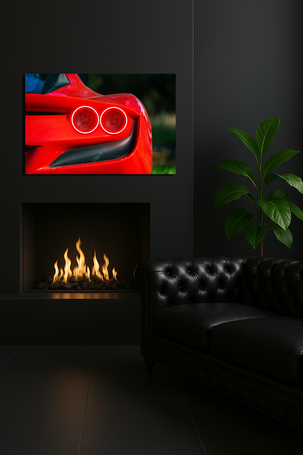 Kırmızı Spor Otomobil UV Baskı Neon Tablo | Pleksi LED Duvar Dekoru | Lüks Otomobil Arka Stop Tasarımı