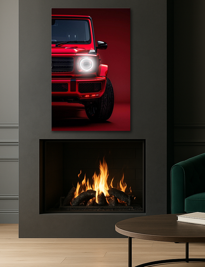Kırmızı SUV UV Baskı Neon Duvar Dekoru | Pleksi Üzeri LED Işıklı Tablo | Lüks Araç Duvar Sanatı