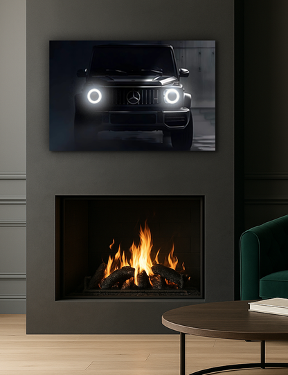 Siyah SUV Araba UV Baskı Neon Duvar Dekoru | Lüks Otomobil Pleksi Tablo | Modern Salon ve Ofis Duvar Sanatı