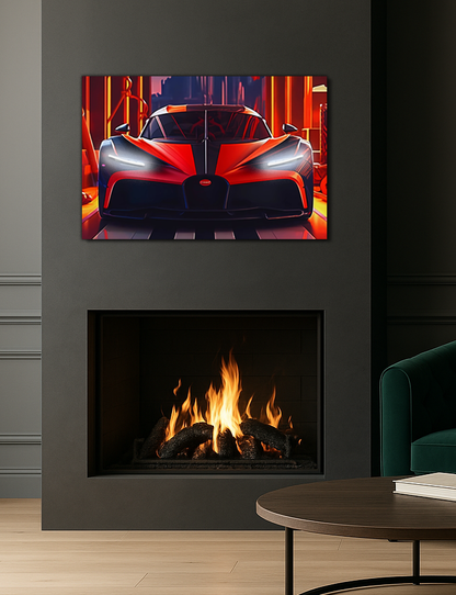 Kırmızı Bugatti Tarzı UV Baskı Neon Duvar Dekoru | Pleksi Işıklı Süper Araba Tablo | Gamer Room Duvar Sanatı