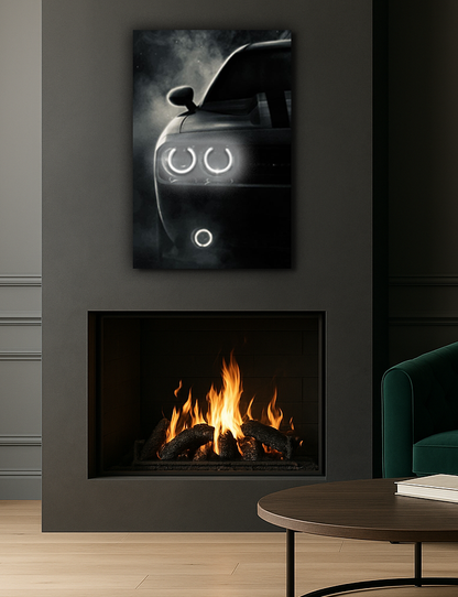 UV Baskı Neon Duvar Dekoru | Pleksi Işıklı Araba Tablo | Sisli Arka Planlı Modern Duvar Sanatı