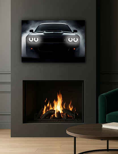 Araba UV Baskı Neon Duvar Dekoru | Sisli Fonlu Işıklı Pleksi Tablo | Modern Otomobil Temalı Duvar Sanatı