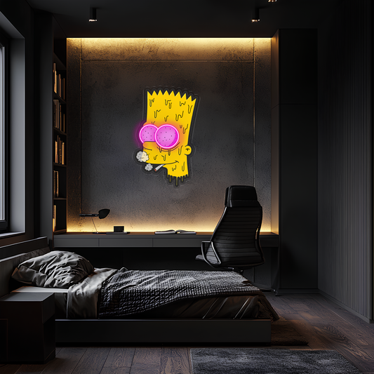 Bart Simpson Neon Duvar Dekoru | Renkli UV Baskı Pleksi LED Tablo