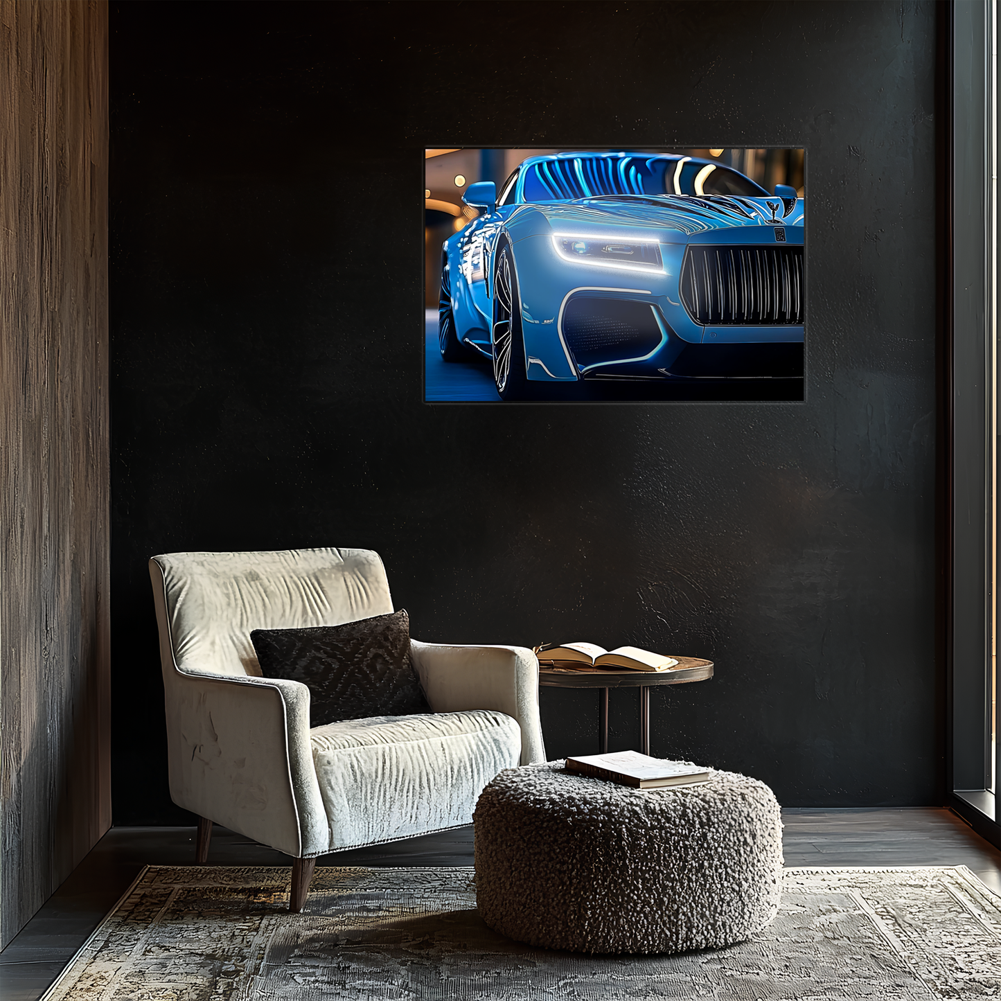 Mavi Spor Araba UV Baskı Neon Duvar Dekoru | Gamer Room Pleksi Işıklı Tablo | Modern Araba Temalı Duvar Sanatı