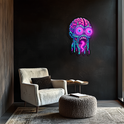 Psychedelic Brain Neon Duvar Dekoru | Gamer Oda Işıklı Pleksi Tablo | Renkli UV Baskı Neon Sanat