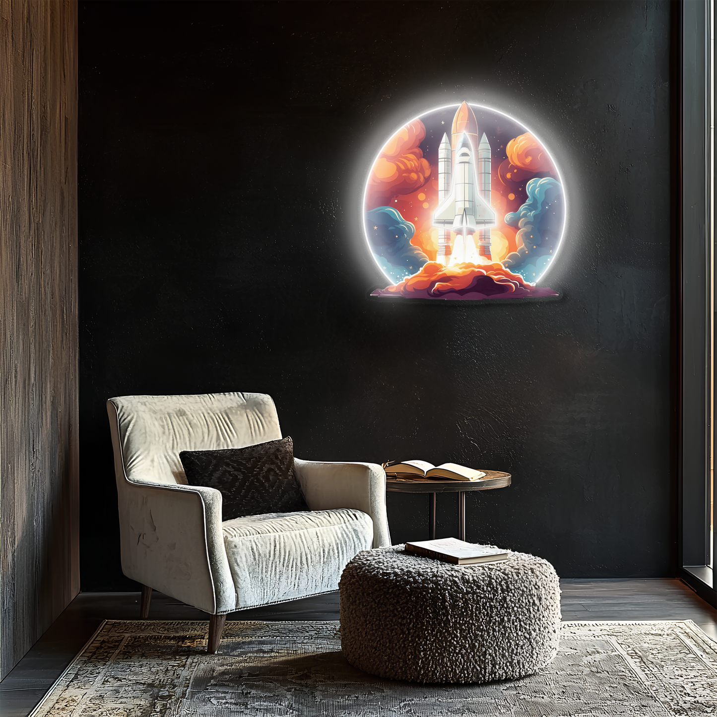 Roket Lansmanı Neon Duvar Dekoru | Uzay Temalı Işıklı Pleksi Tablo | Çocuk Odası ve Ofis İçin Modern Dekor