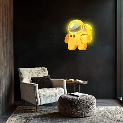 Astronot Neon Duvar Dekoru | Çocuk ve Genç Odası Işıklı Uzay Temalı Tablo | UV Baskı Pleksi Neon