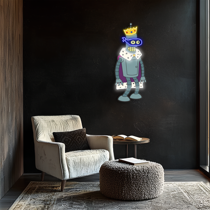 Kral Robot Neon Duvar Dekoru | Pleksi UV Baskı LED Işıklı Tablo | Oyun Odası ve Modern Ev Dekoru İçin Neon Sanat