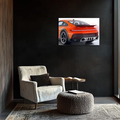 Turuncu GT Tarzı Spor Araba UV Baskı Neon Duvar Dekoru | Pleksi Işıklı Duvar Tablosu | Modern Ev ve Ofis Dekoru