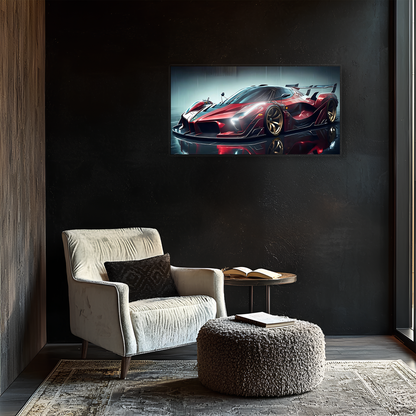 Kırmızı Hypercar Tarzı UV Baskı Neon Duvar Dekoru | Pleksi Işıklı Spor Araba Tablo | Gamer Room Duvar Sanatı