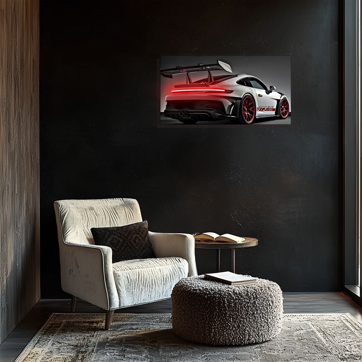 Beyaz GT3 Tarzı Spor Araba UV Baskı Neon Duvar Dekoru | Pleksi Işıklı Tablo | Modern Ev ve Ofis Dekoru