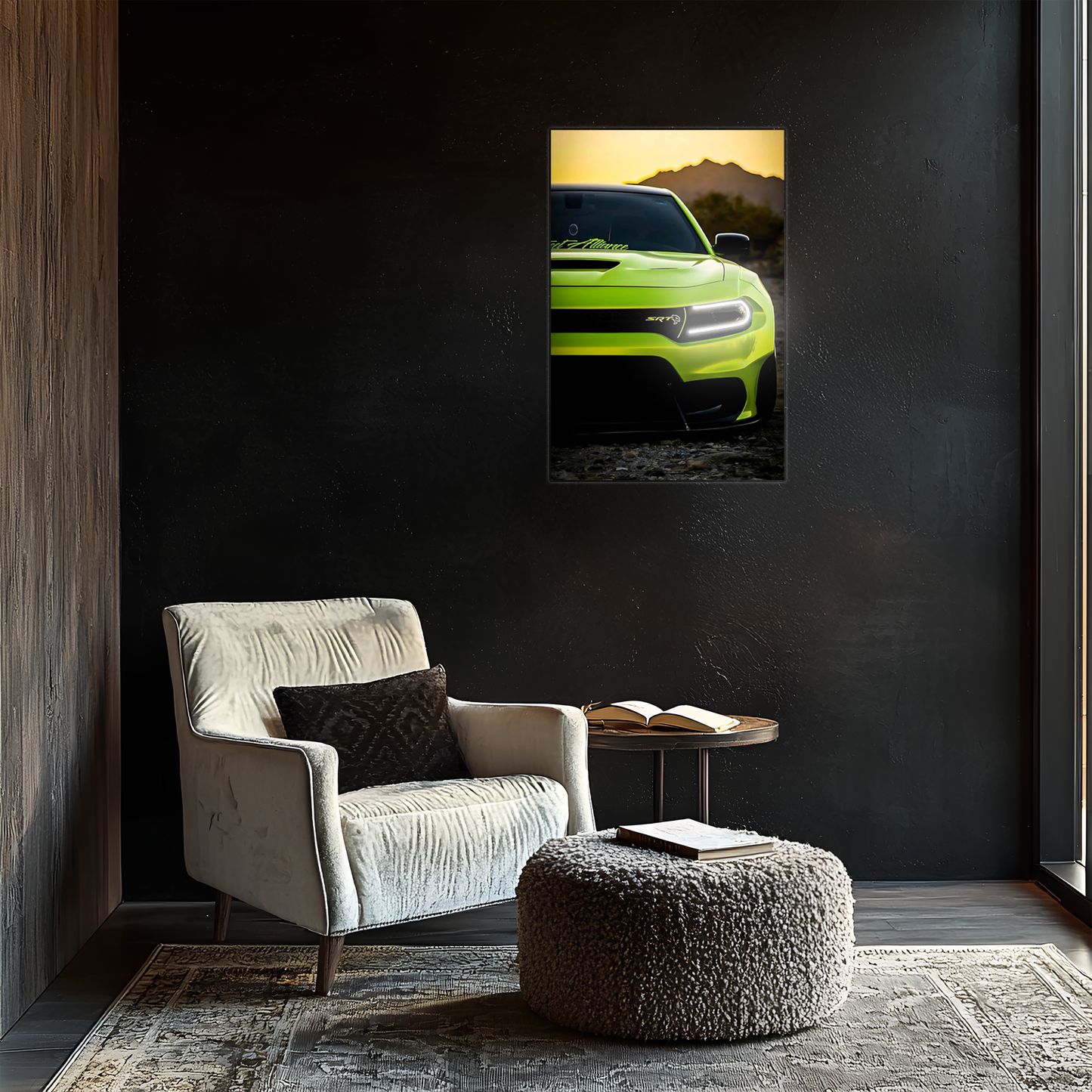 Yeşil SRT Tarzı UV Baskı Neon Duvar Dekoru | Pleksi Işıklı Muscle Car Tablo | Gamer Room Duvar Sanatı