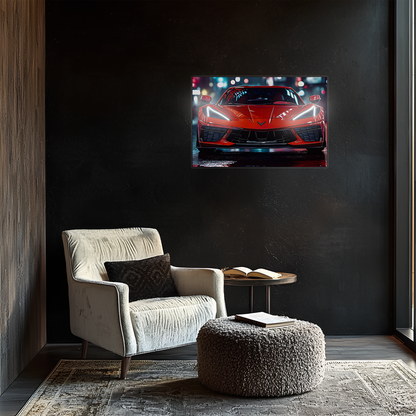 Kırmızı Corvette Tarzı UV Baskı Neon Duvar Dekoru | Pleksi Işıklı Spor Araba Tablo | Gamer Room Duvar Sanatı