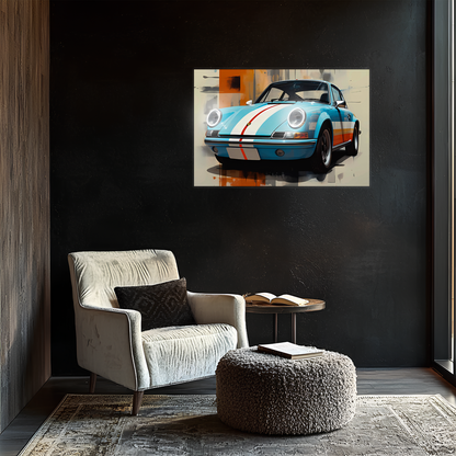 Mavi Retro Yarış Araba UV Baskı Neon Duvar Dekoru | Pleksi Işıklı Tablo | Gamer Room Duvar Sanatı