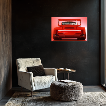 Kırmızı Muscle Car UV Baskı Neon Duvar Dekoru | Gamer Room Işıklı Araba Tablo | Pleksi Duvar Sanatı