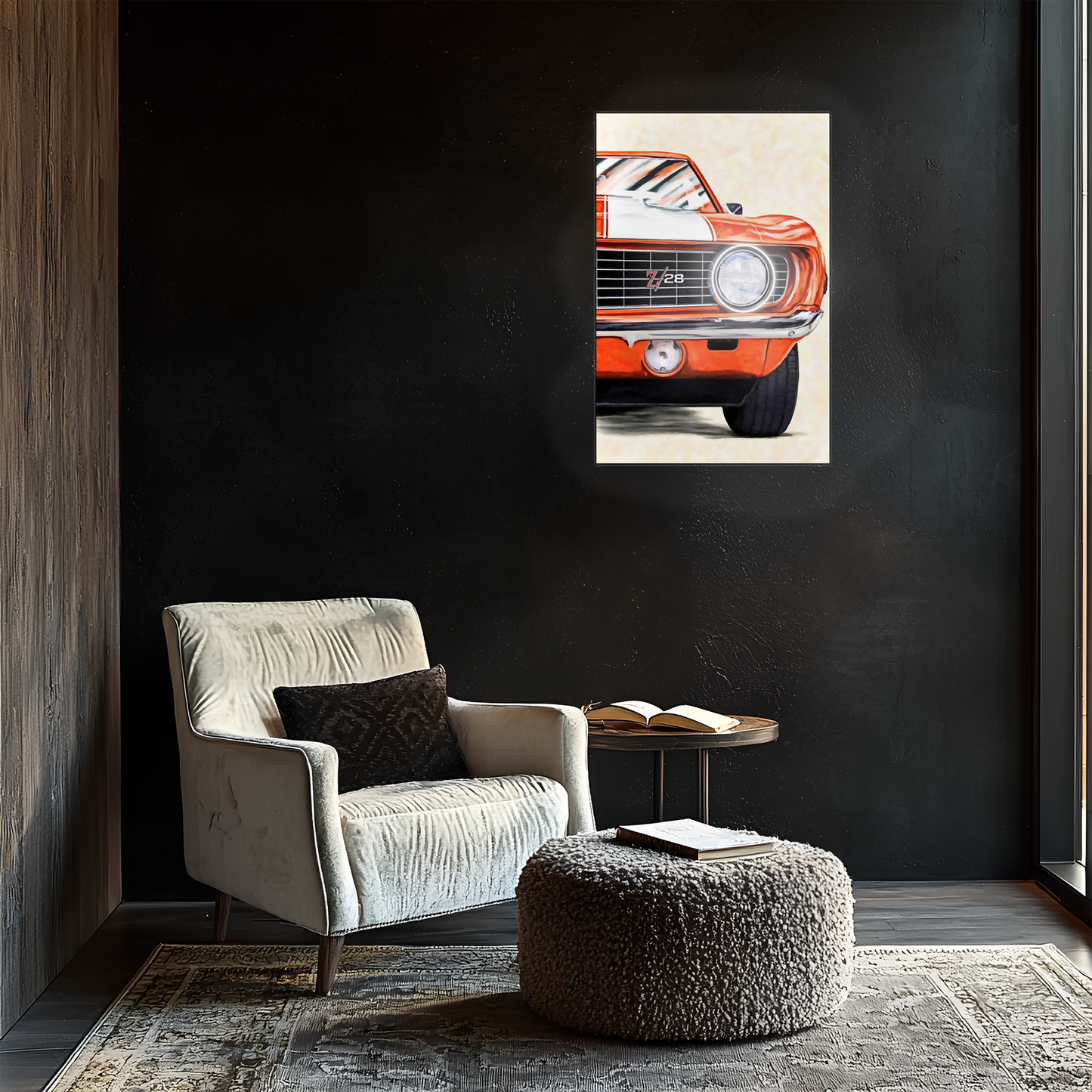 Klasik Camaro Tarzı UV Baskı Neon Duvar Dekoru | Turuncu Amerikan Araba Tablo | Pleksi Işıklı Duvar Sanatı