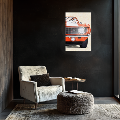 Klasik Camaro Tarzı UV Baskı Neon Duvar Dekoru | Turuncu Amerikan Araba Tablo | Pleksi Işıklı Duvar Sanatı