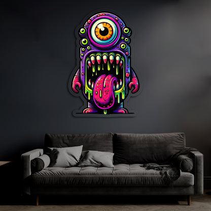 Renkli Canavar Neon Duvar Dekoru | Tek Gözlü Sanatsal LED Tablo | Pleksi UV Baskı Işıklı Pop Art Duvar Sanatı