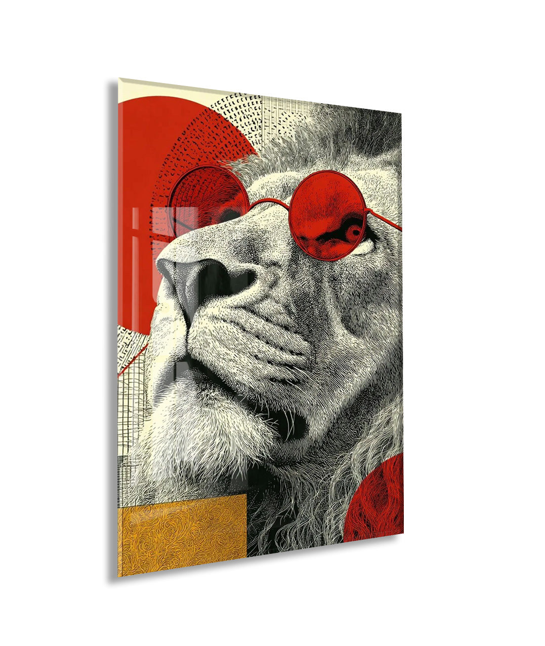 Lider Ruhlu Aslan Cam Tablo – Kırmızı Detaylı Modern Pop Art Duvar Dekoru - Peony080