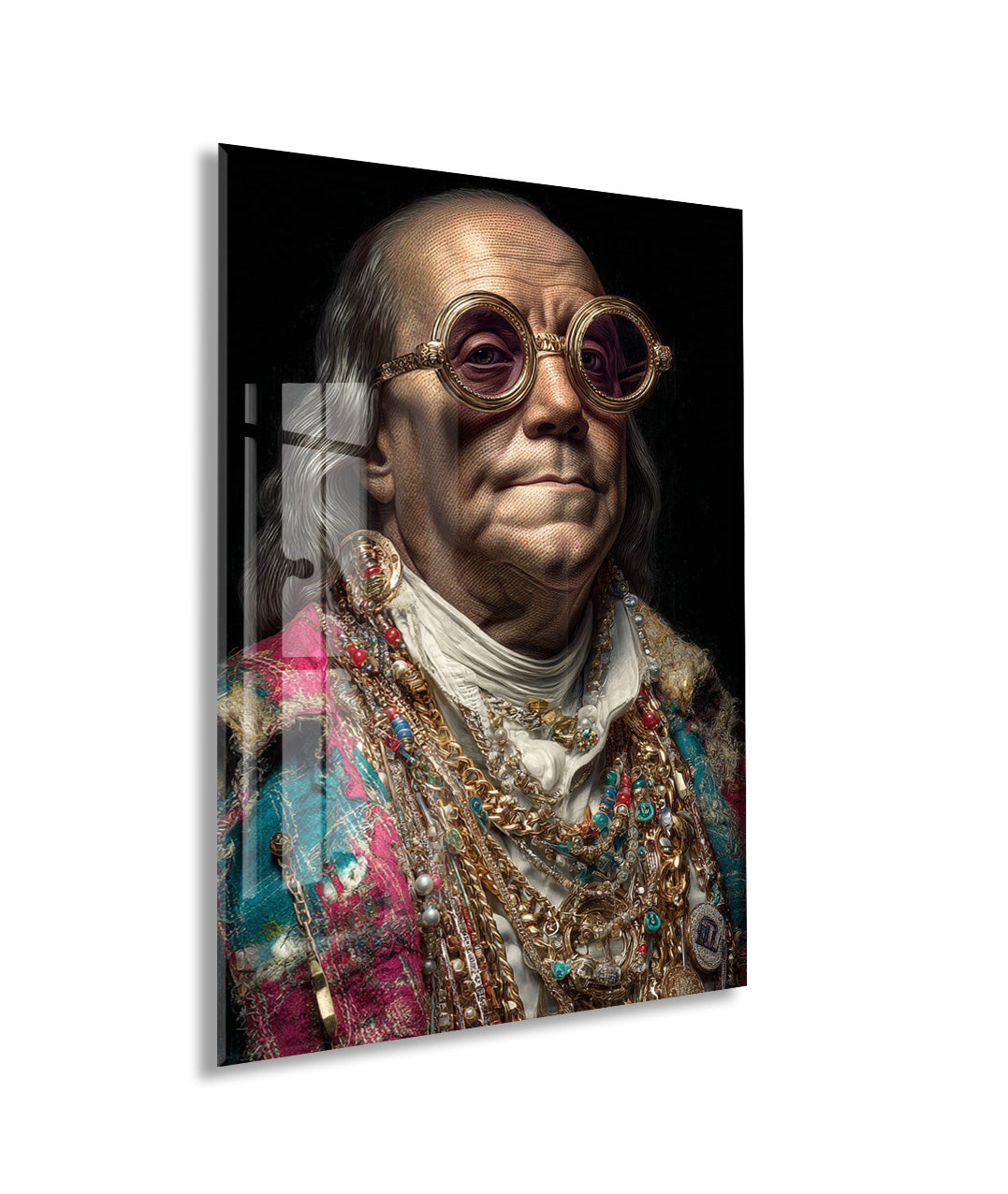 Barok Tarzı Modern Portre Cam Tablo – Altın Detaylı Sanatsal Duvar Tablosu - Peony089