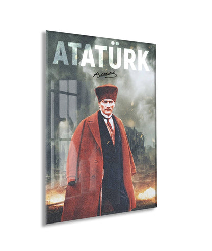 Mustafa Kemal Atatürk – Modern Poster Tarzı Cam Duvar Dekoru-PeonyAta078